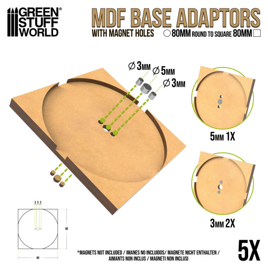 MDF Base adapter - Round 80mm to Square