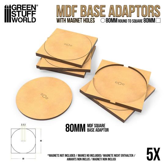 MDF Base adapter - Round 80mm to Square