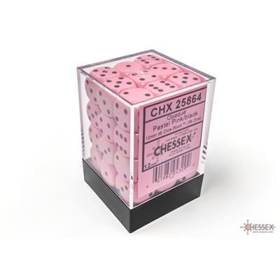 Chessex Opaque Pastel Pink/black 12mm d6 Dice Block (36 dice)