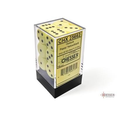 Chessex Opaque Pastel Yellow/black 16mm d6 Dice Block (12 dice)