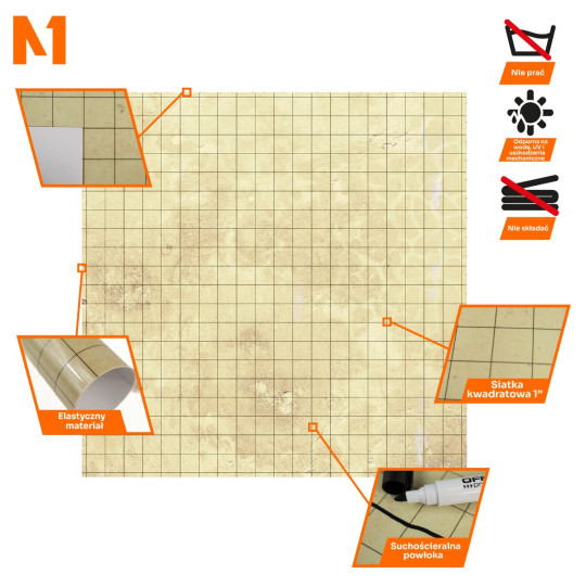 Papirus - Mata Suchościeralna do gier RPG 50 cm x 50 cm - siatka kwadratowa