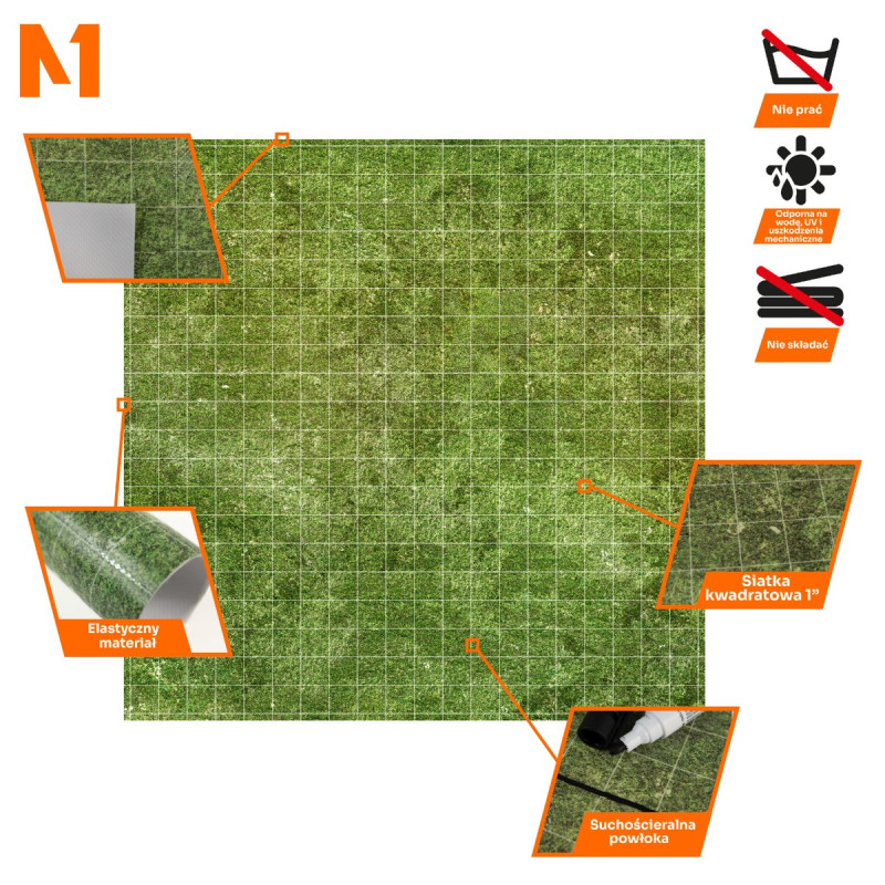 Trawa - Mata Suchościeralna do gier RPG 50 cm x 50 cm - siatka kwadratowa