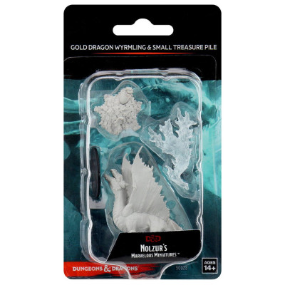Nolzur's Marvelous Miniatures - Gold Dragon Wyrmling & Small Treasure Pile