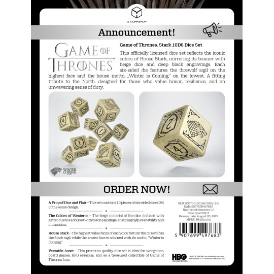Gra o Tron - Zestaw Kości K6: Stark (10)