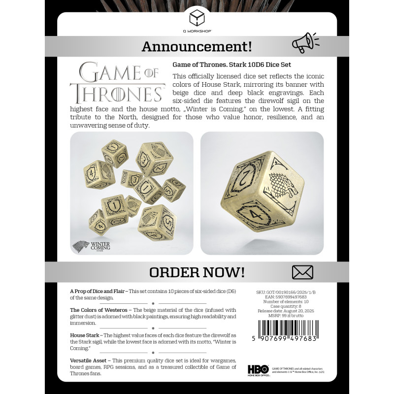 Gra o Tron - Zestaw Kości K6: Stark (10)