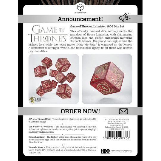 Gra o Tron - Zestaw Kości K6 Lannister (10)