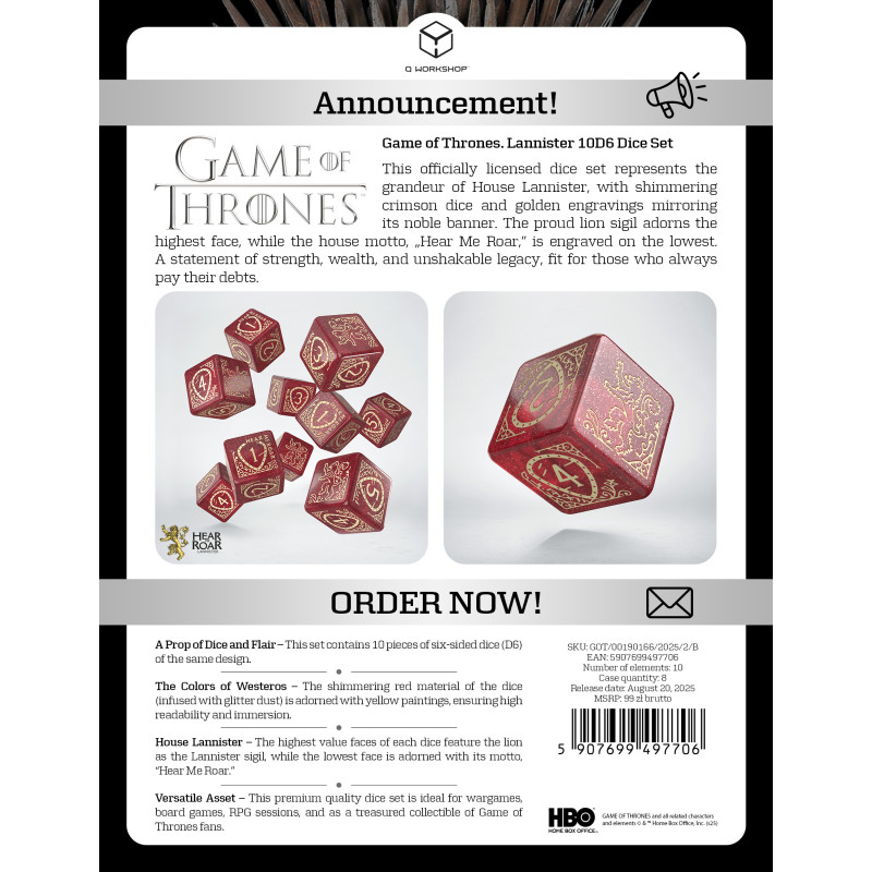 Gra o Tron - Zestaw Kości K6 Lannister (10)
