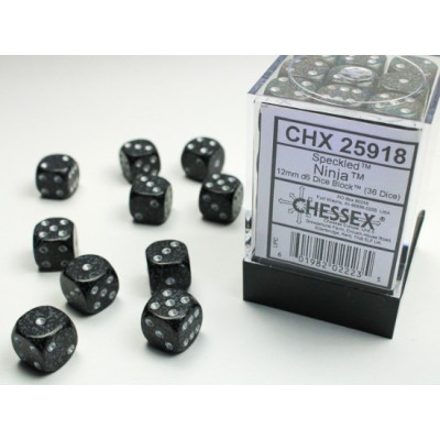 Chessex Speckled 12mm d6 Dice Blocks with Pips (36 Dice) - Ninja