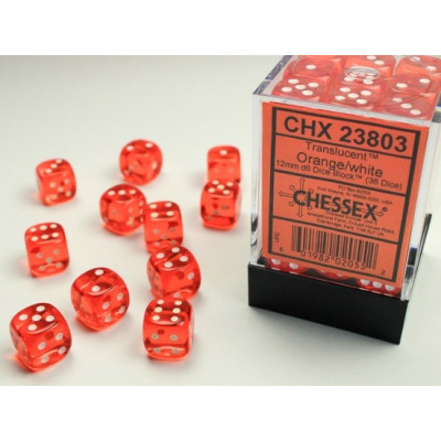 Chessex Translucent 12mm d6 with pips Dice Blocks (36 Dice) - Orange w/white