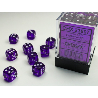 Chessex Translucent 12mm d6 with pips Dice Blocks (36 Dice) - Purple w/white 