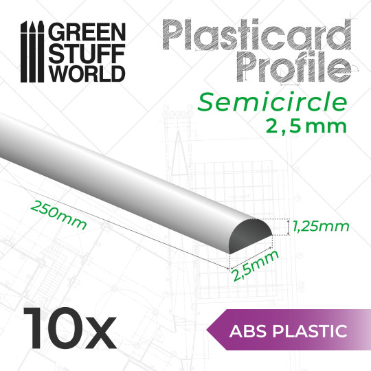 ABS Plasticard - Profile SEMICIRCLE 2.5 mm
