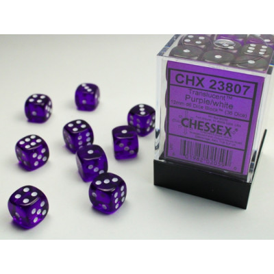 Chessex Translucent 12mm d6 with pips Dice Blocks (36 Dice) - Purple w/white