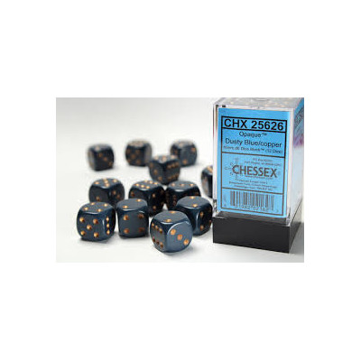 Chessex Opaque 16mm d6 with pips Dice Blocks (12 Dice) - Dusty Blue w/goldA