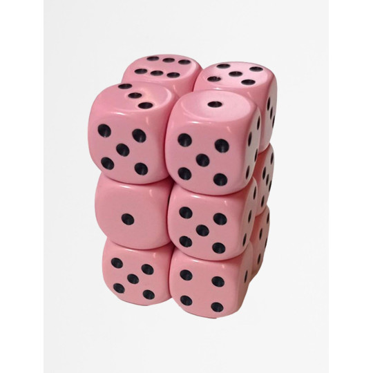 Chessex Opaque 16mm d6 with pips Dice Blocks (36 Dice) - Pastel Pink w/black
