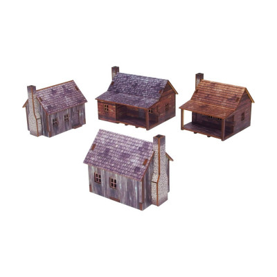 New World Frontier Houses (4) PREPAINTED Epic Battles Scale [15mm/1:100]