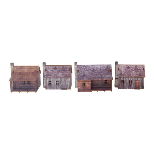 New World Frontier Houses (4) PREPAINTED Epic Battles Scale [15mm/1:100]