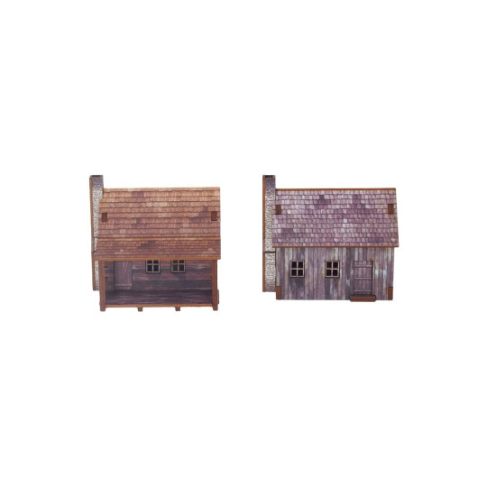 New World Frontier Houses (4) PREPAINTED Epic Battles Scale [15mm/1:100]