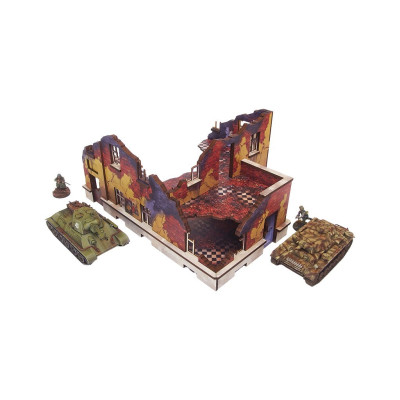 WW2 Ostfront Stalingrad School Left (with balcony) (1) (28mm) PREPAINTED