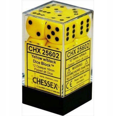 Chessex Opaque 16mm d6 Yellow and Black Dice Blocks (12 Dice)