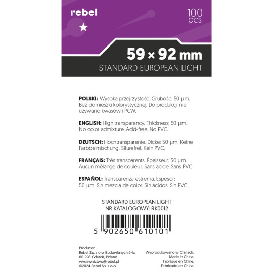 Koszulki na karty Rebel Aquila Light (59x92 mm) 100 sztuk