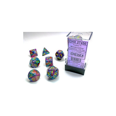 Festive Mosaic yellow Polyhedral 7-Dice Set