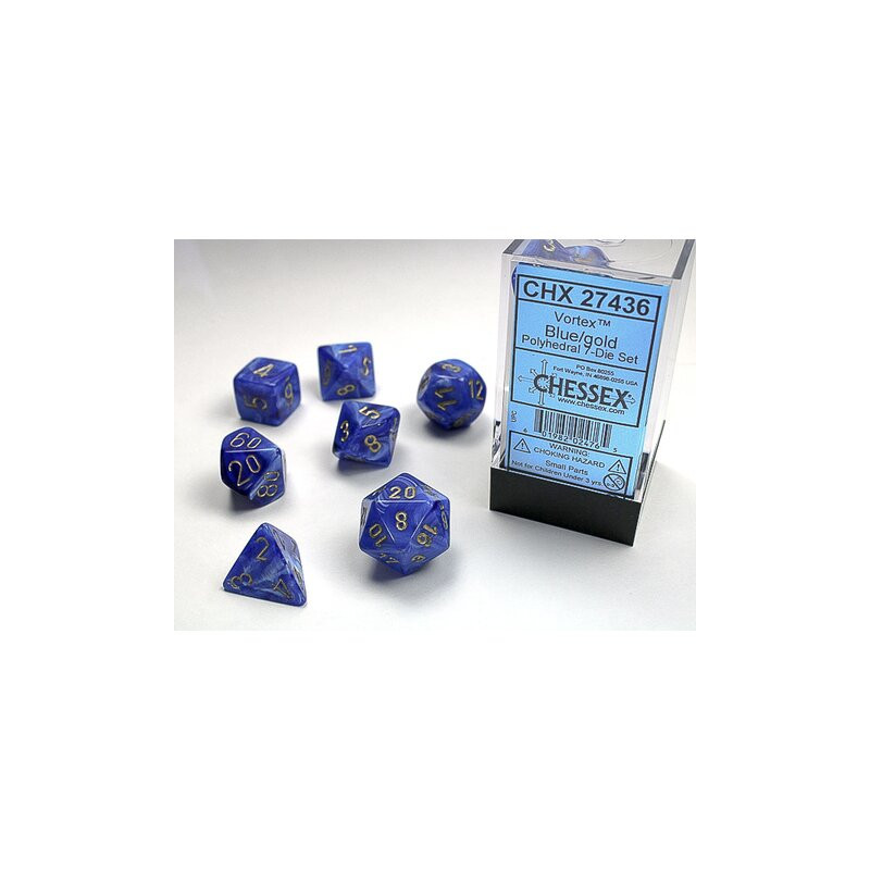 Vortex Blue-Gold 7-Dice Set (Signature)