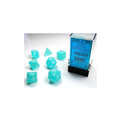 Frosted Teal-White 7-Dice Set (Signature)