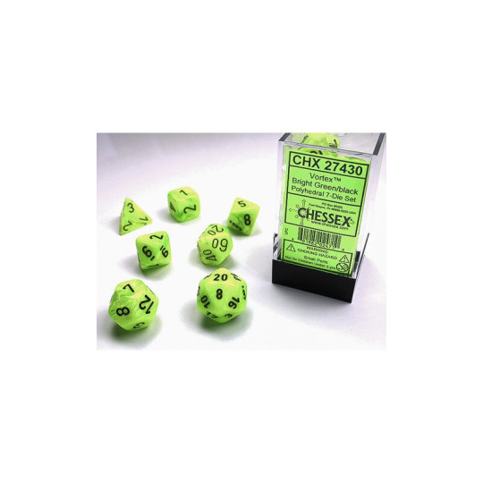 Vortex Bright Green w/black 7-Dice Set (Signature)