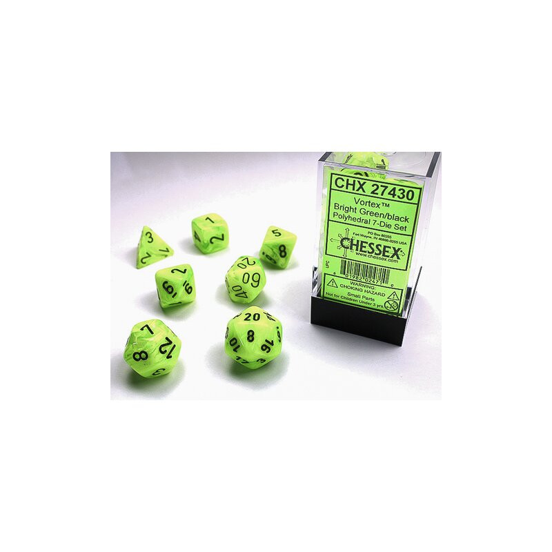 Vortex Bright Green w/black 7-Dice Set (Signature)