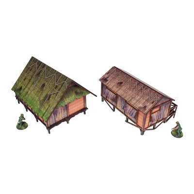 WW2 Pacific Jungle Huts (2) PREPAINTED