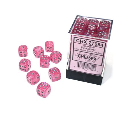Chessex Borealis 12mm d6 Light Pink/silver Luminary Dice Block (36)