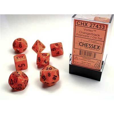 Vortex Orange/black Polyhedral 7-Dice Set