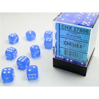 Frosted Blue/white 12mm d6 Dice Block (36 dice)