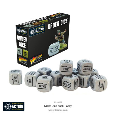 Bolt Action Orders Dice Pack - Grey (12)