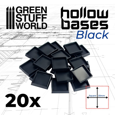 Hollow Black Plastic Bases - Square 20 mm