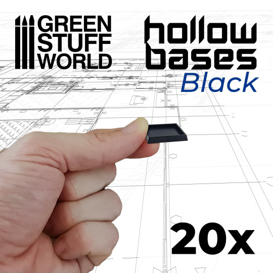 Hollow Black Plastic Bases - Square 20 mm