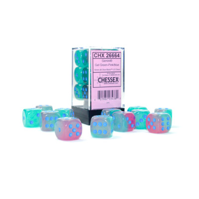 Gemini16mm d6 Gel GreenPink/blue Luminary Dice Block (12 dice)