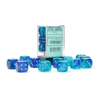 Gemini16mm d6 Blue-Blue/light blue Luminary Dice Block (12 dice)