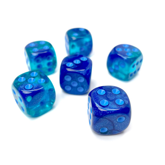 Gemini16mm d6 Blue-Blue/light blue Luminary Dice Block (12 dice)