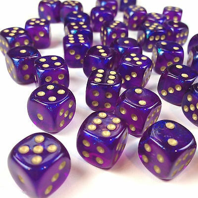 Chessex Borealis 12mm d6 Royal Purple/gold Luminary Dice Block (36 dice)