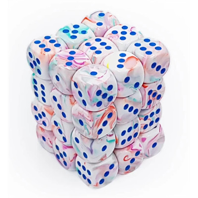 Chessex Signature 12mm d6 with pips Dice Blocks (36 Dice) - Festive Pop Art /blue