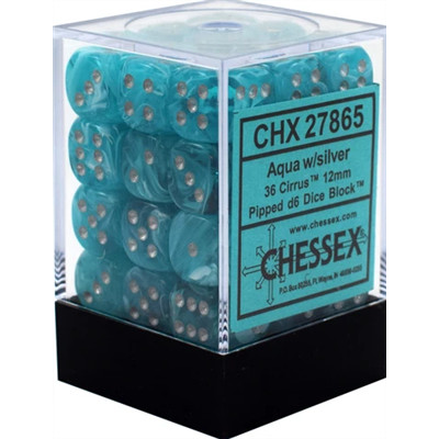 Chessex Signature 12mm d6 with pips Dice Blocks (36 Dice) - Cirrus Aqua w/silver