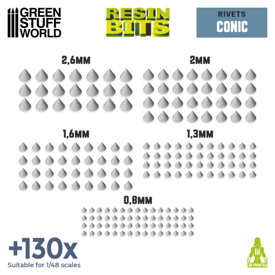 3D Printed Set - Micro Rivets - Conical