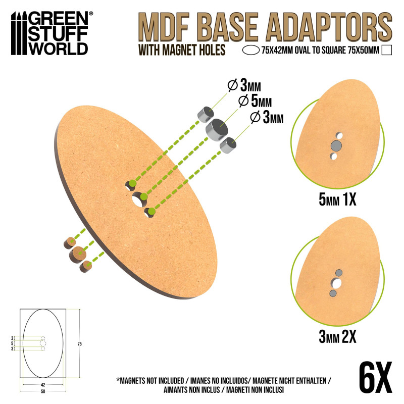MDF Base adapter - Oval 75x42mm to Square 75x50mm