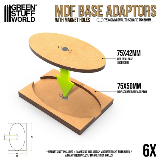 MDF Base adapter - Oval 75x42mm to Square 75x50mm