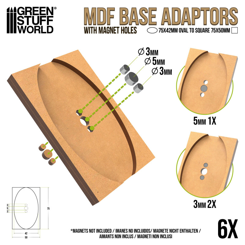MDF Base adapter - Oval 75x42mm to Square 75x50mm
