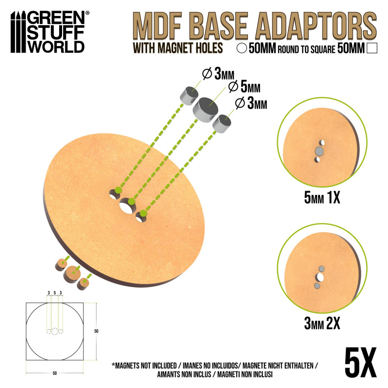 MDF Base adapter - round to square 50mm