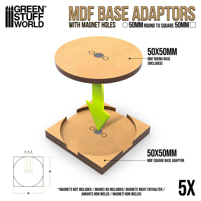 MDF Base adapter - round to square 50mm