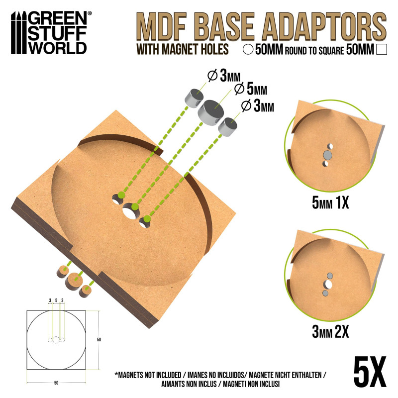 MDF Base adapter - round to square 50mm